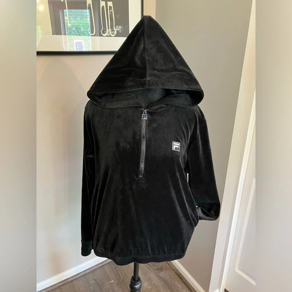 Fila large black hooded velour quarter zip track‎ jacket - Picture 1 of 7